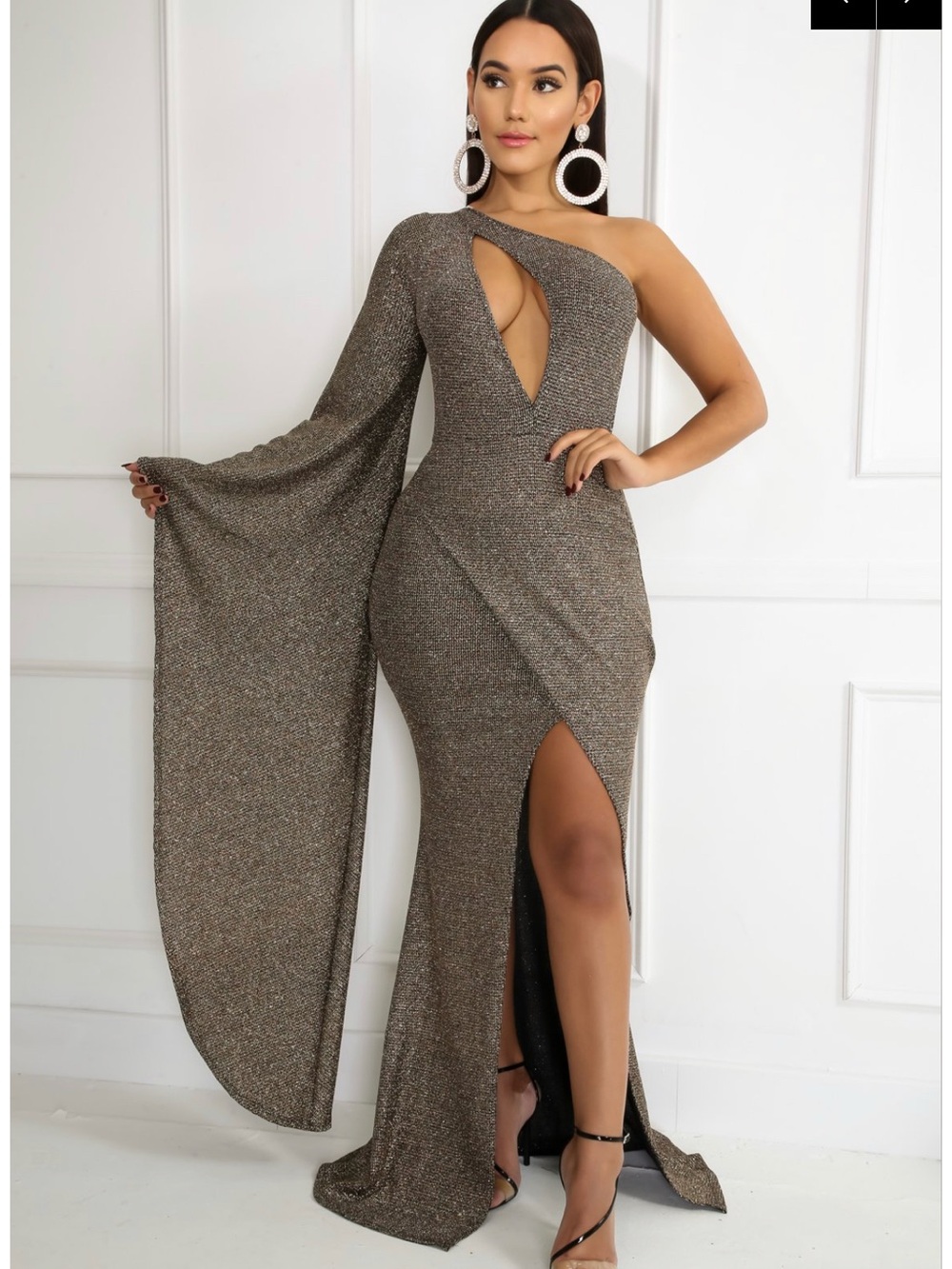 One-Shoulder Metallic Evening Gown - Sparkling Bronze